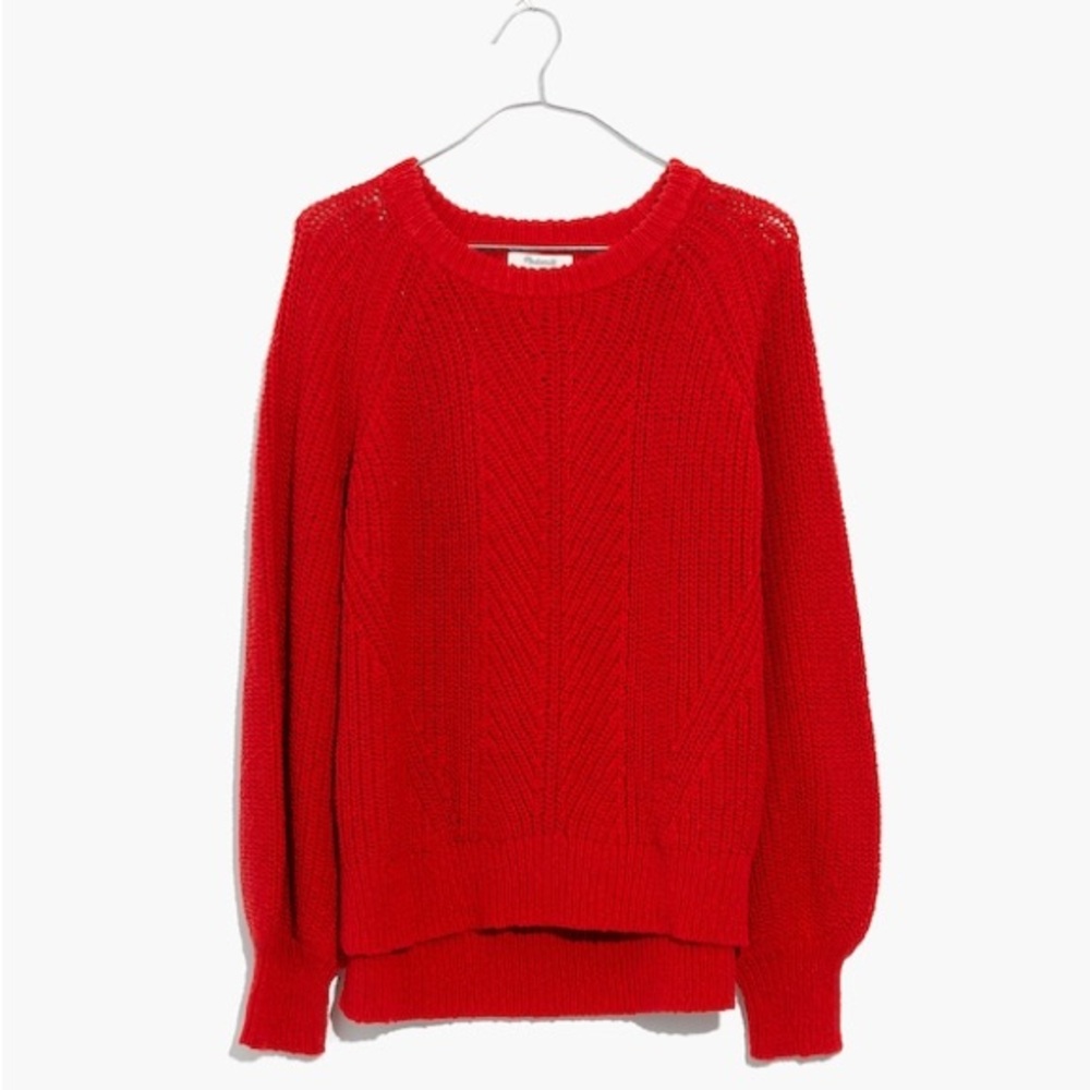 Madewell Balloon-Sleeve Pullover Sweater in Bright Scarlett